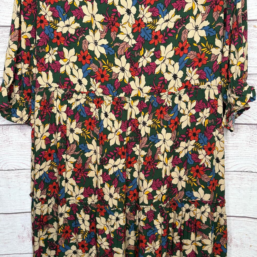 Natural Life Collette Tiered Maxi Tiered Dress Green White Lilies Floral XL New - Picture 10 of 16